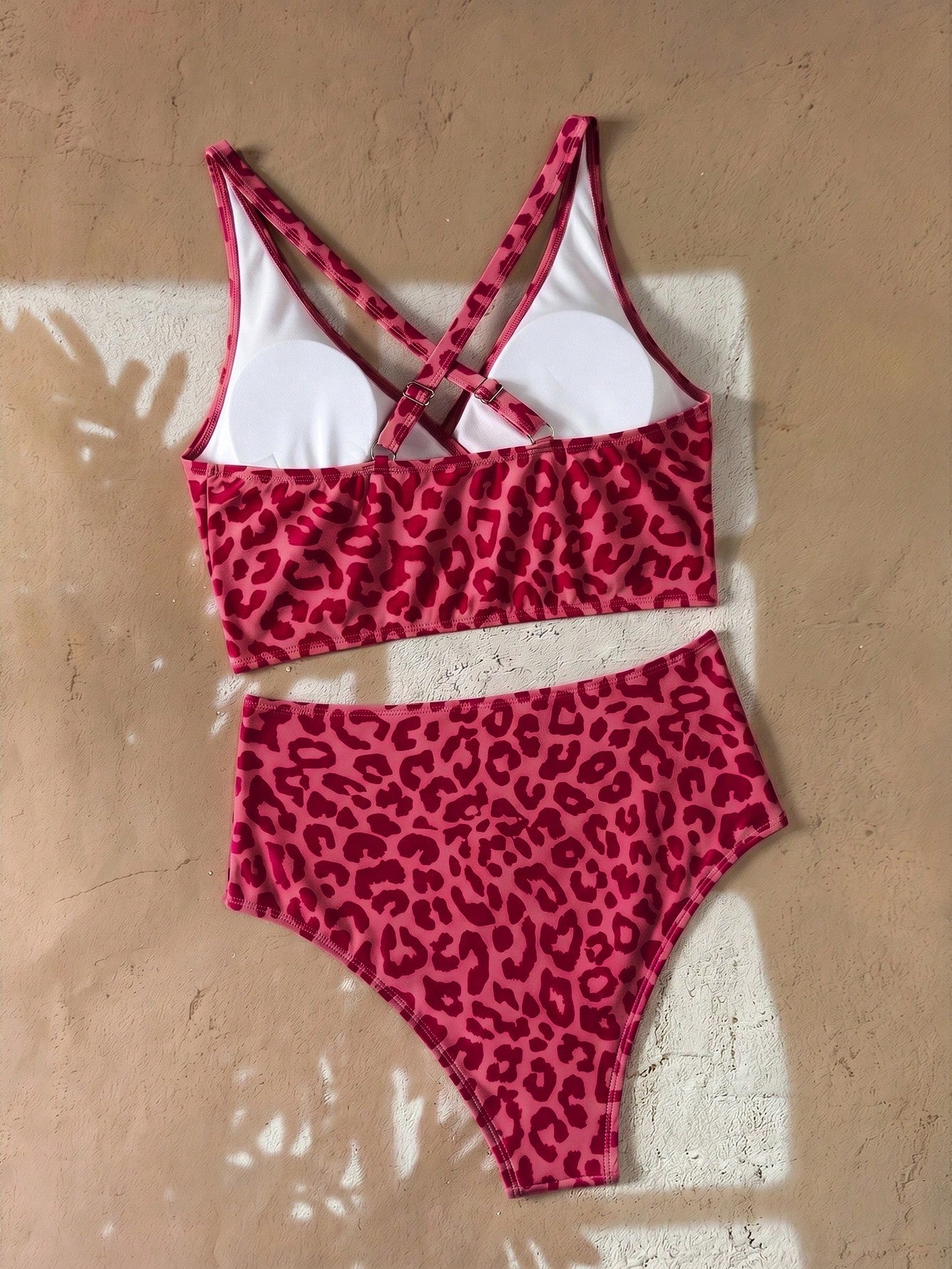 Swim Basics 2025 Women's Summer Beach Vacation Leopard Print V-Neck Tankini Bikini Set