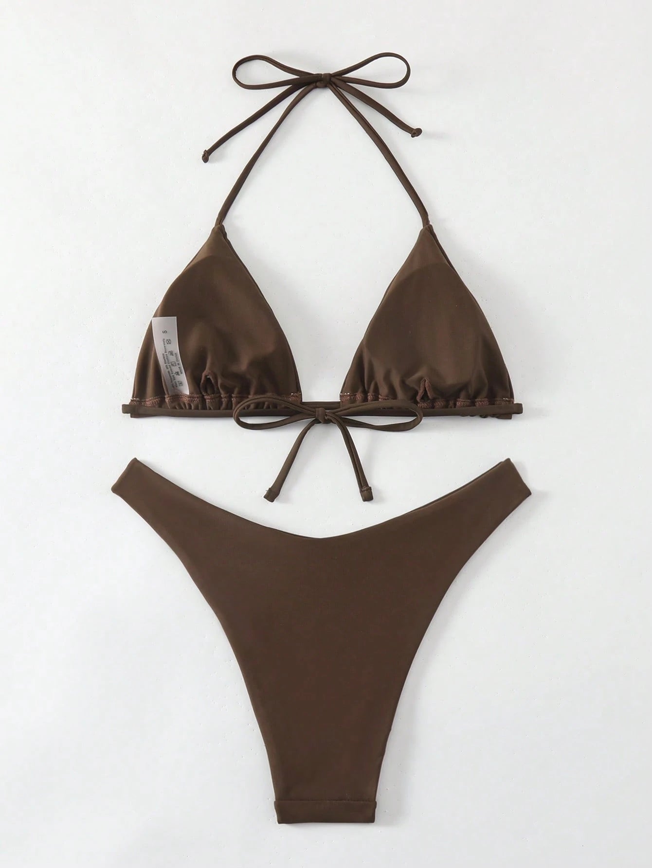 Swim Basics 2pcs Women's Solid Color Halter Tie Sexy Bikini Swimsuit Set, Summer Beach