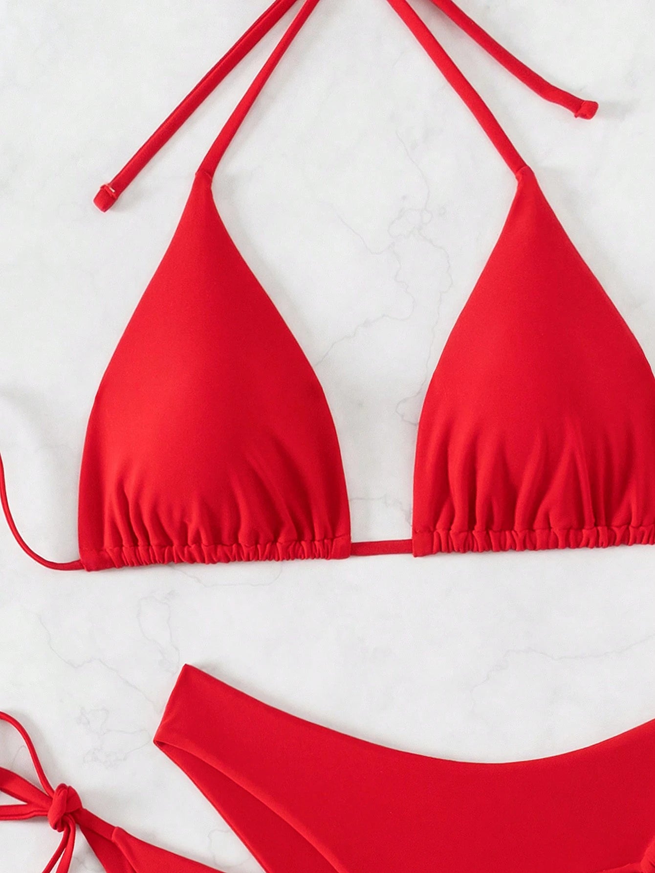 Swim Basics 3pcs Women's Summer Beach Solid Color Halter Tie Sexy Bikini Swimsuit Set