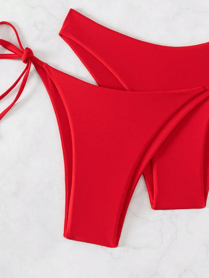 Swim Basics 3pcs Women's Summer Beach Solid Color Halter Tie Sexy Bikini Swimsuit Set