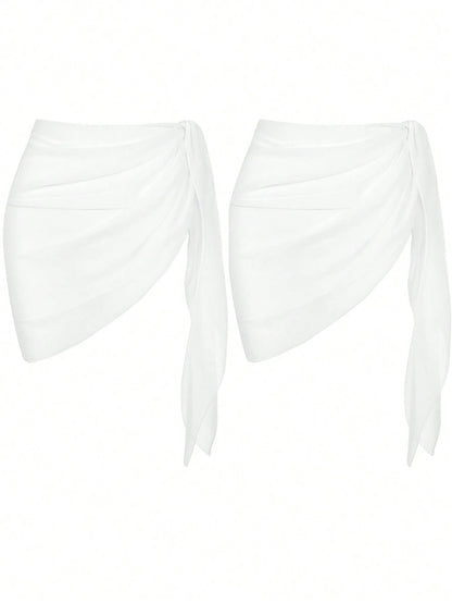 Swim Basics Asymmetrical Hem Sheer Lightweight Beach Cover-Up Skirt With Two Side Ties For Summer Holiday,Summer Beach