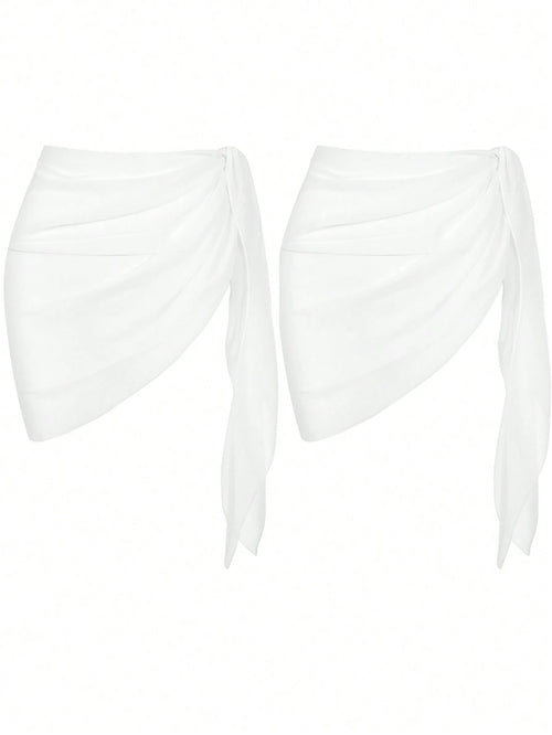 Swim Basics Asymmetrical Hem Sheer Lightweight Beach Cover-Up Skirt With Two Side Ties For Summer Holiday,Summer Beach