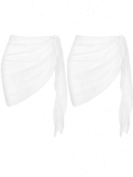 Swim Basics Asymmetrical Hem Sheer Lightweight Beach Cover-Up Skirt With Two Side Ties For Summer Holiday,Summer Beach