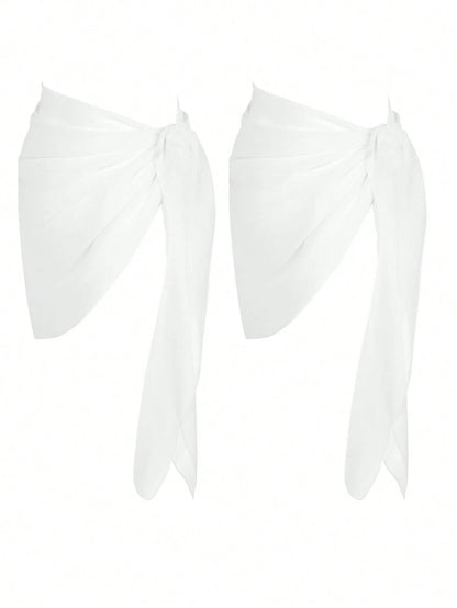 Swim Basics Asymmetrical Hem Sheer Lightweight Beach Cover-Up Skirt With Two Side Ties For Summer Holiday,Summer Beach