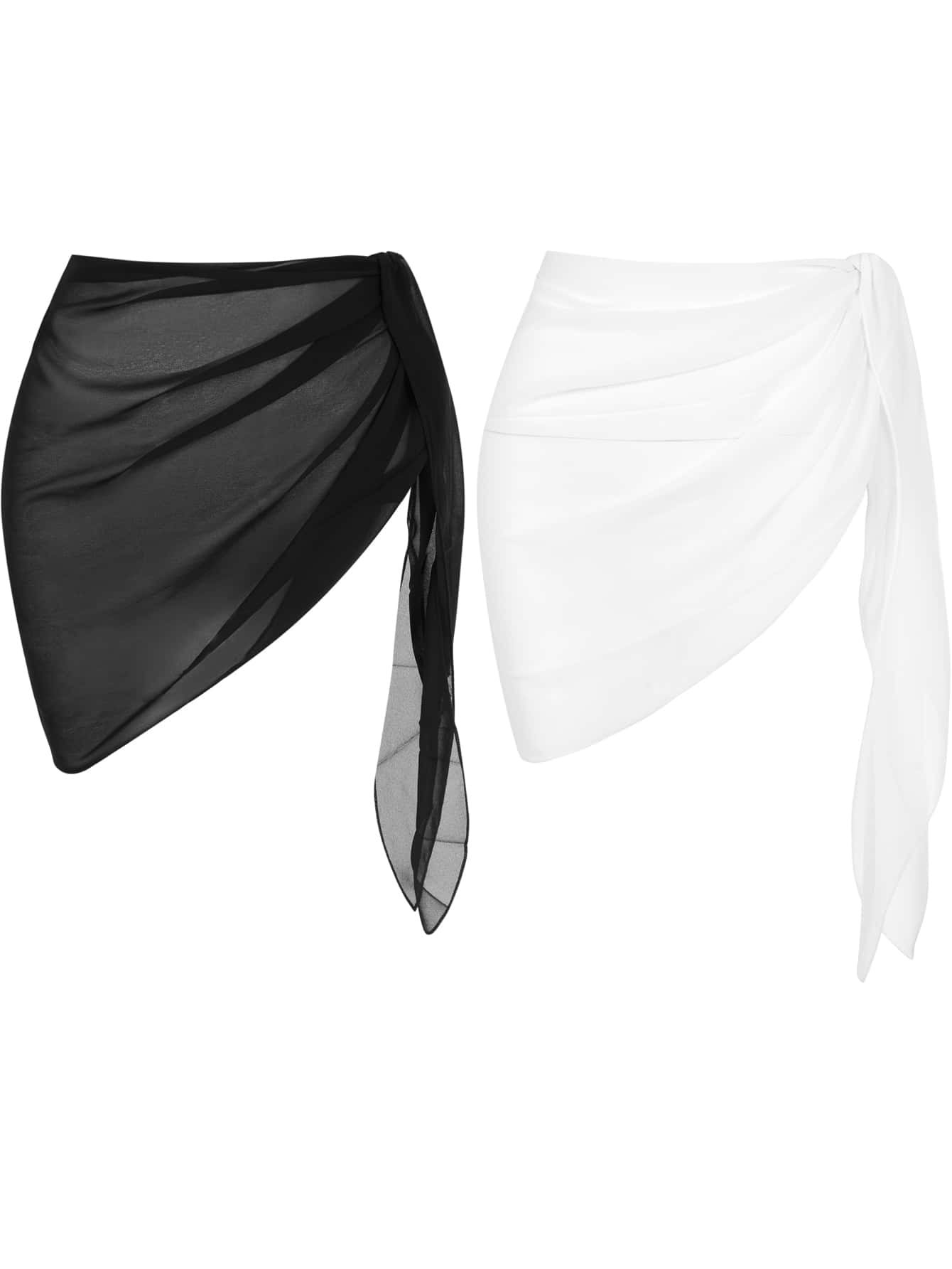 Swim Basics Asymmetrical Hem Sheer Lightweight Beach Cover-Up Skirt With Two Side Ties For Summer Holiday,Summer Beach