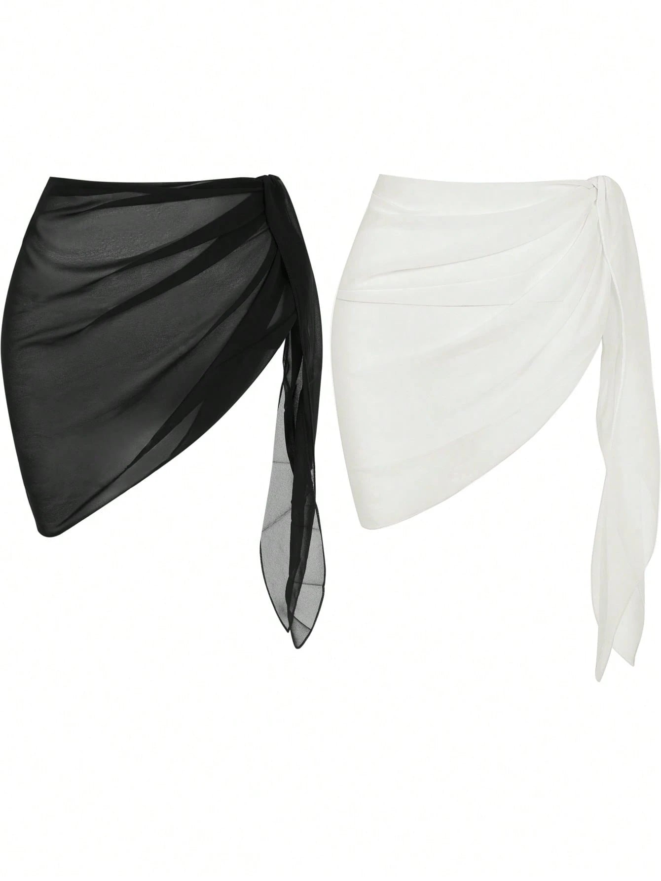 Swim Basics Asymmetrical Hem Sheer Lightweight Beach Cover-Up Skirt With Two Side Ties For Summer Holiday,Summer Beach