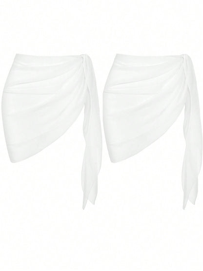 Swim Basics Asymmetrical Hem Sheer Lightweight Beach Cover-Up Skirt With Two Side Ties For Summer Holiday,Summer Beach