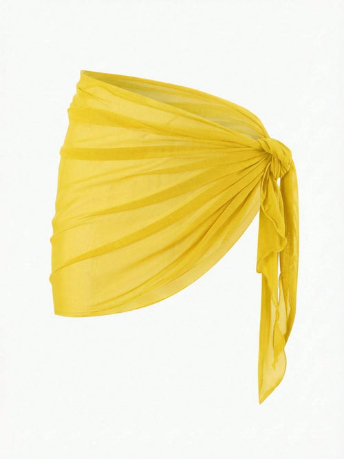 Swim Basics Holiday Beach Vacation Beach Vacation Holiday Yellow Tie-Up Cover-Up Skirt Set Summer Boho Casual