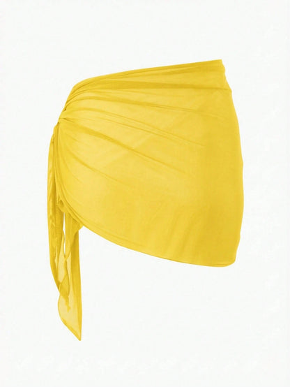 Swim Basics Holiday Beach Vacation Beach Vacation Holiday Yellow Tie-Up Cover-Up Skirt Set Summer Boho Casual