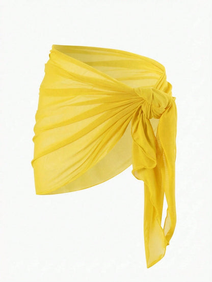 Swim Basics Holiday Beach Vacation Beach Vacation Holiday Yellow Tie-Up Cover-Up Skirt Set Summer Boho Casual