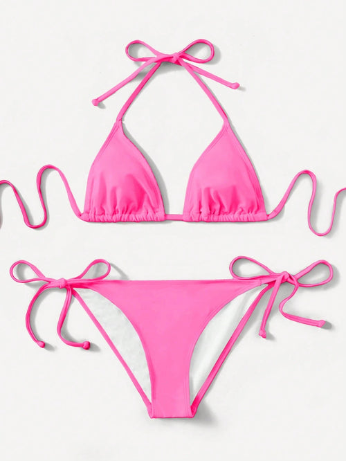 Swim Basics Hot Pink Bikini Set For Beach Beach Party Holiday Holiday Summer Sexy