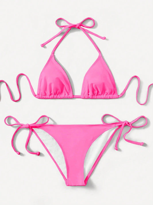 Swim Basics Hot Pink Bikini Set For Beach Beach Party Holiday Holiday Summer Sexy