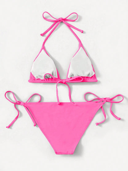 Swim Basics Hot Pink Bikini Set For Beach Beach Party Holiday Holiday Summer Sexy