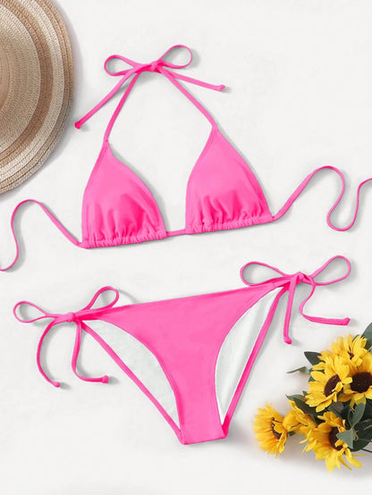 Swim Basics Hot Pink Bikini Set For Beach Beach Party Holiday Holiday Summer Sexy