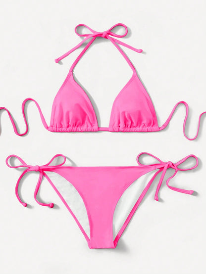 Swim Basics Hot Pink Bikini Set For Beach Beach Party Holiday Holiday Summer Sexy