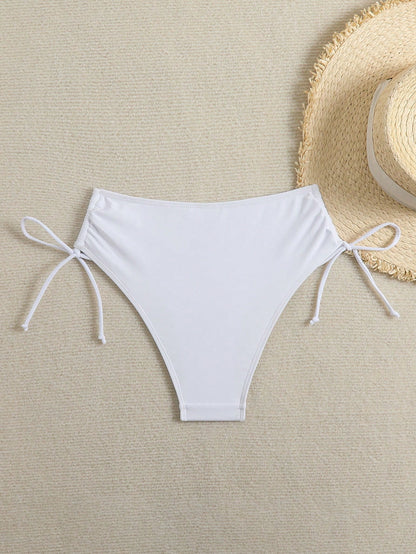 Swim Basics Solid Color Drawstring Waist Bottoms, Suitable For Beach, Summer