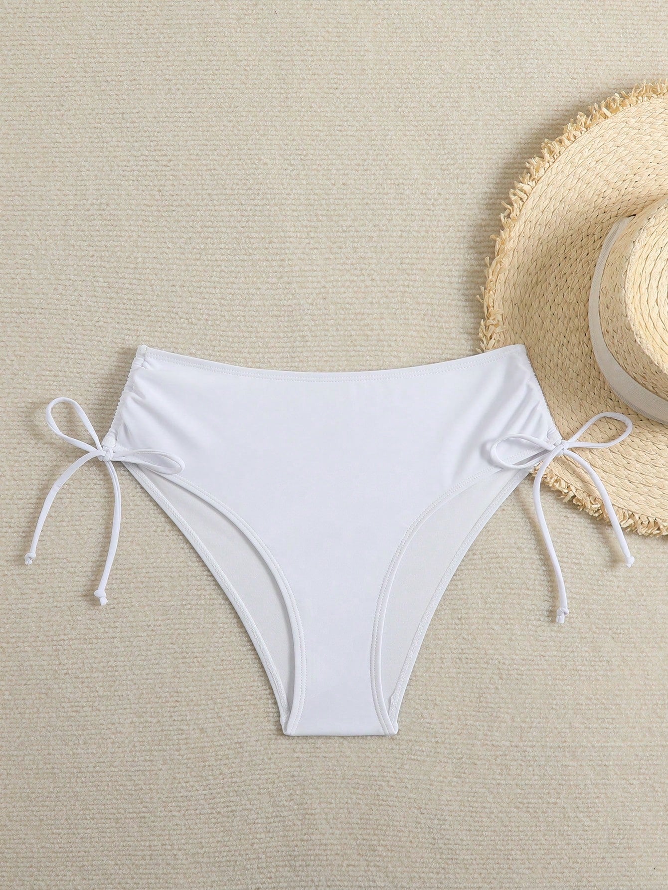 Swim Basics Solid Color Drawstring Waist Bottoms, Suitable For Beach, Summer