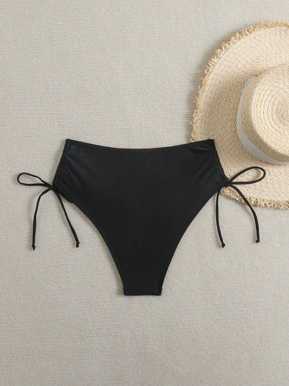 Swim Basics Solid Color Drawstring Waist Bottoms, Suitable For Beach, Summer