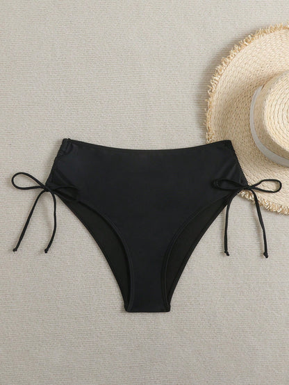 Swim Basics Solid Color Drawstring Waist Bottoms, Suitable For Beach, Summer