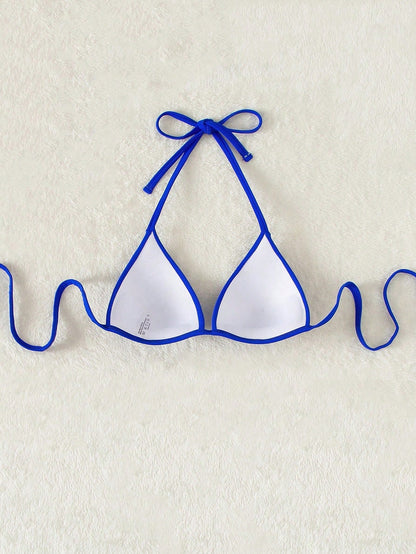 Swim Basics Solid Color Halter Backless Tie Bikini Top