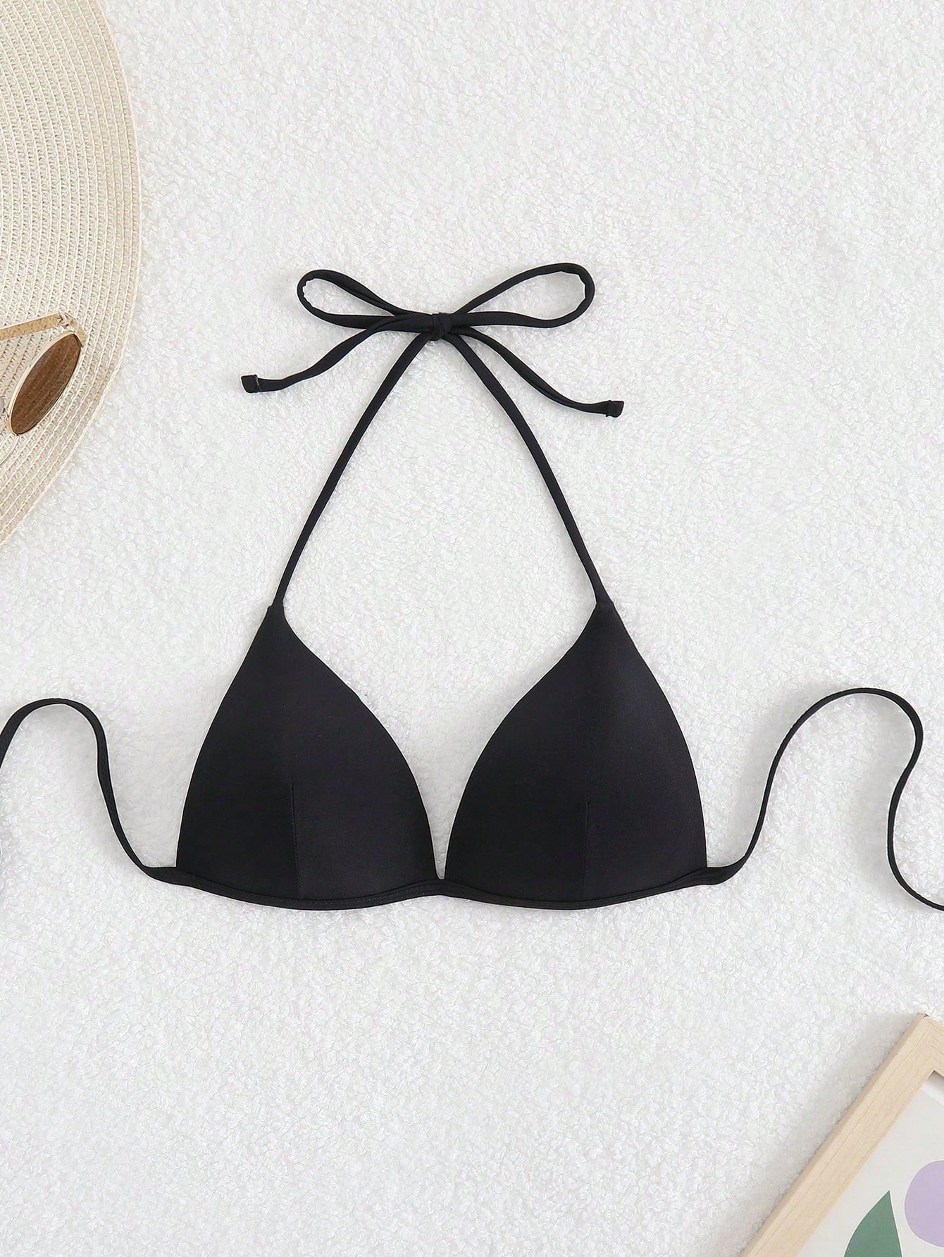 Swim Basics Solid Color Halter Backless Tie Bikini Top