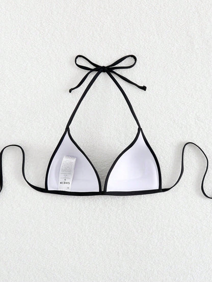 Swim Basics Solid Color Halter Backless Tie Bikini Top