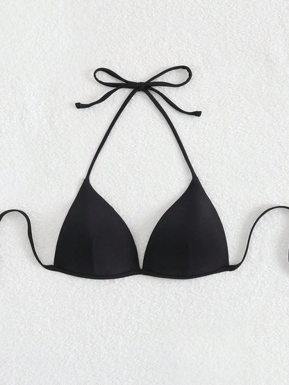 Swim Basics Solid Color Halter Backless Tie Bikini Top