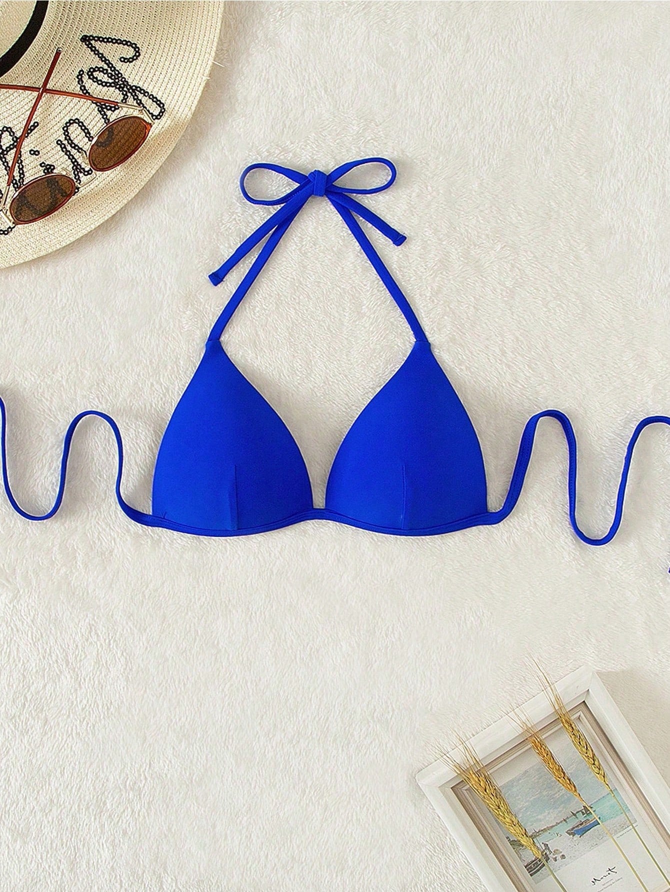Swim Basics Solid Color Halter Backless Tie Bikini Top