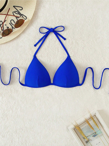 Swim Basics Solid Color Halter Backless Tie Bikini Top