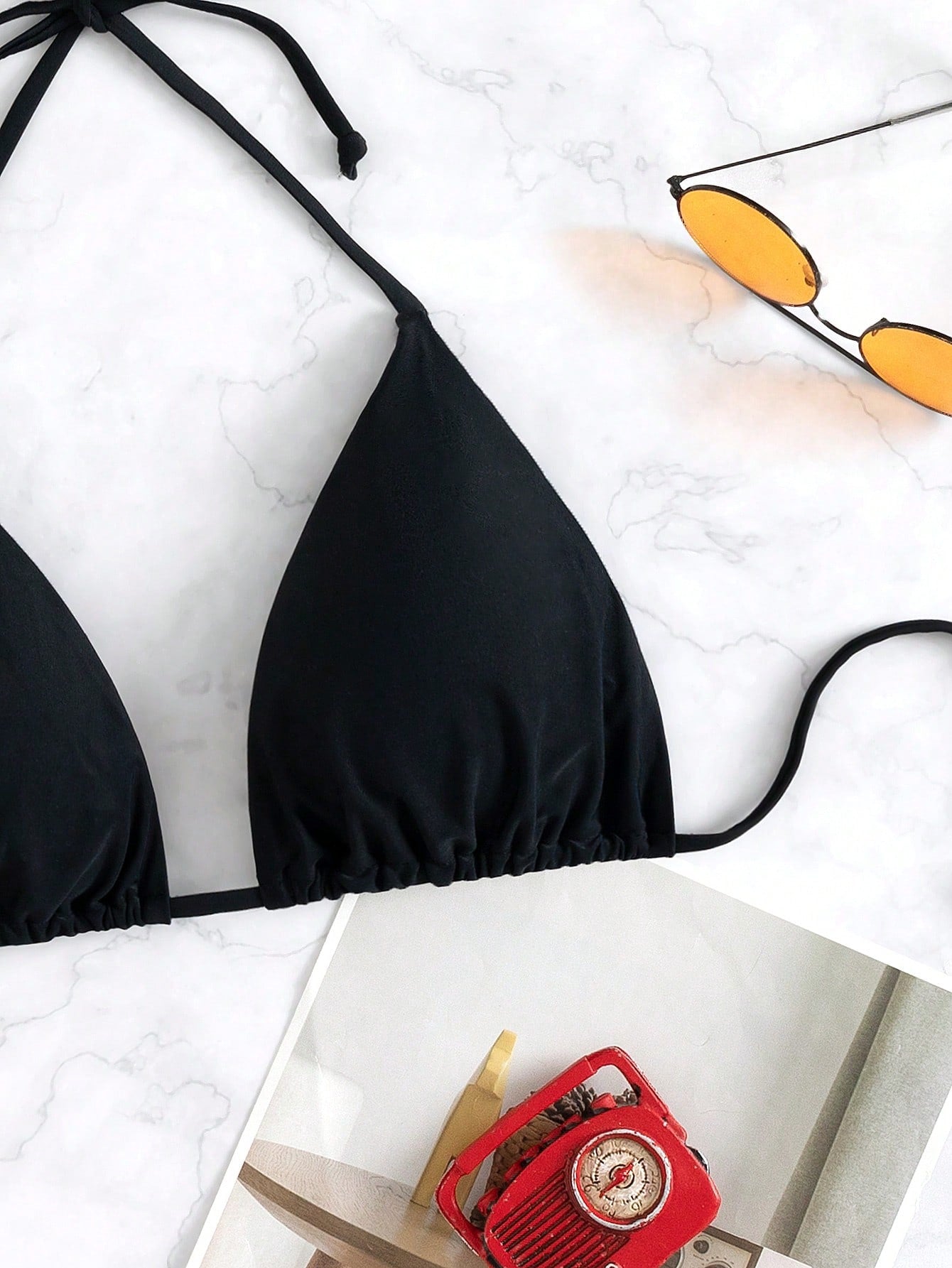 Swim Basics Solid Color Halter Neck Swimsuit Top For Beach & Vacation
