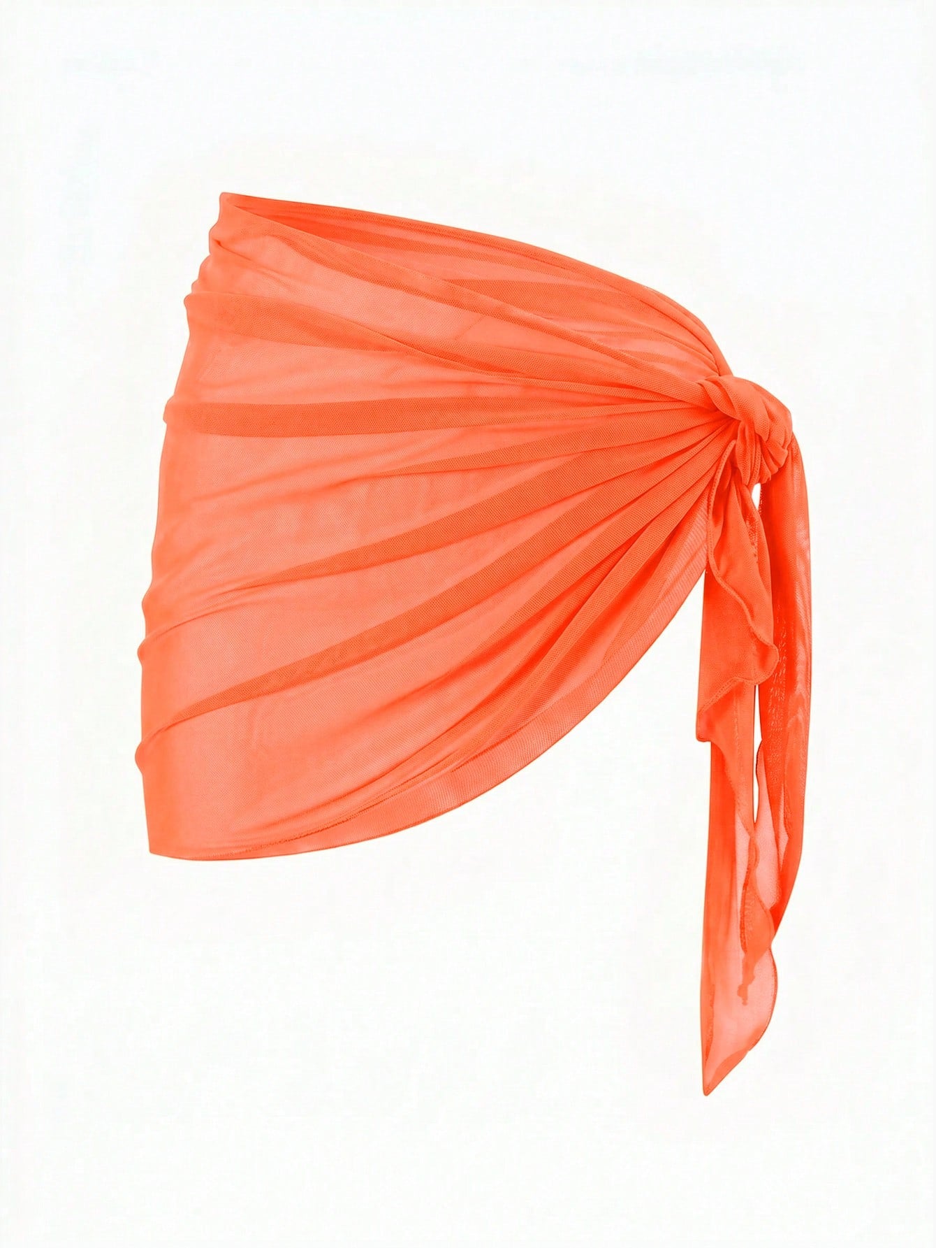 Swim Basics Solid Color Ruched Asymmetric Hem Tie-Front Skirt Romper Beach Vacation Burnt Orange Summer Casual Vacation