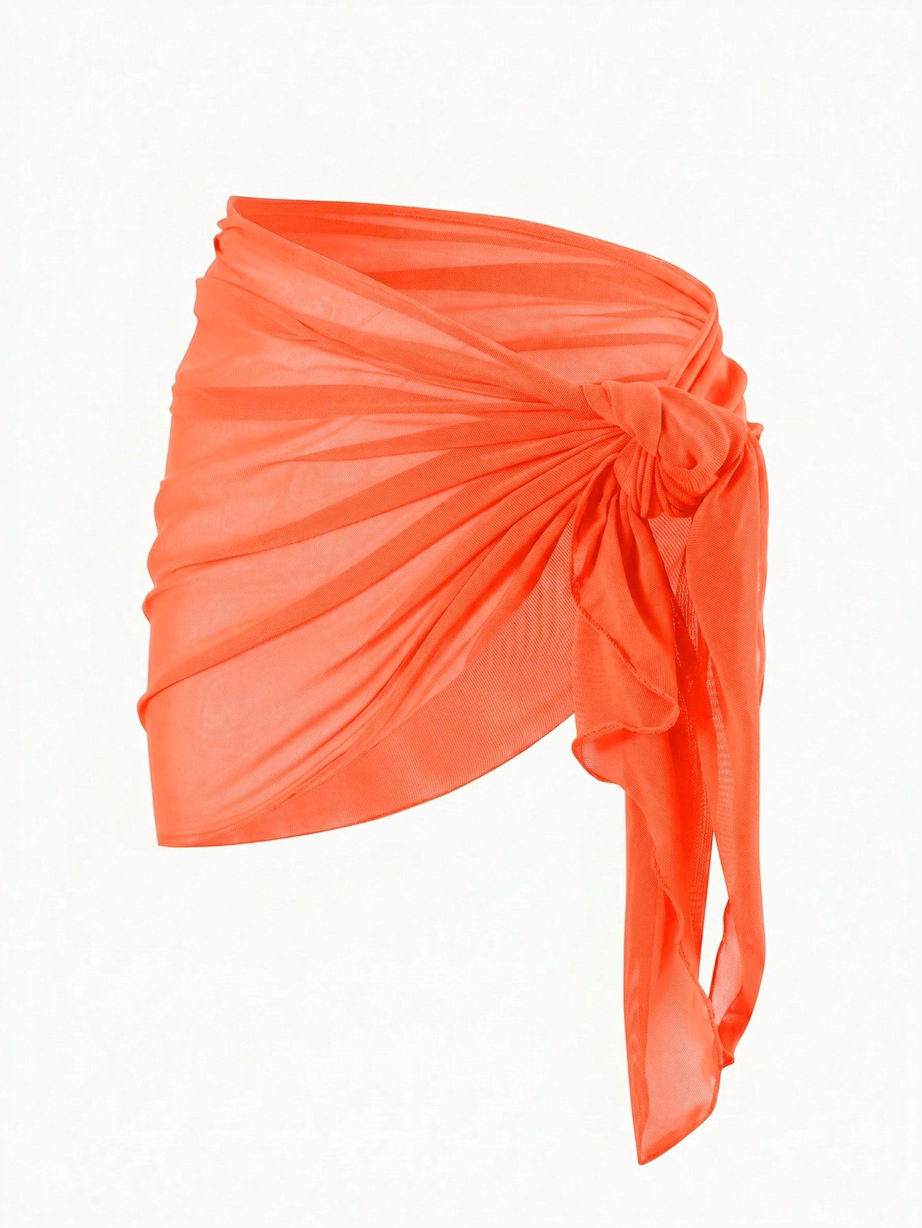 Swim Basics Solid Color Ruched Asymmetric Hem Tie-Front Skirt Romper Beach Vacation Burnt Orange Summer Casual Vacation
