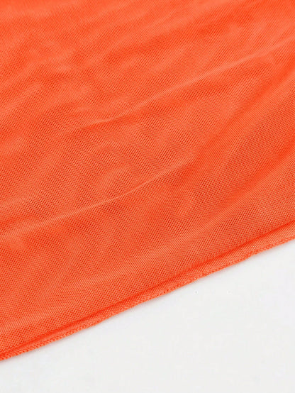 Swim Basics Solid Color Ruched Asymmetric Hem Tie-Front Skirt Romper Beach Vacation Burnt Orange Summer Casual Vacation