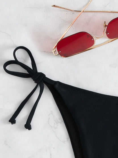 Swim Basics Solid Color Tie-Up Bikini Bottom For Beach/Vacation