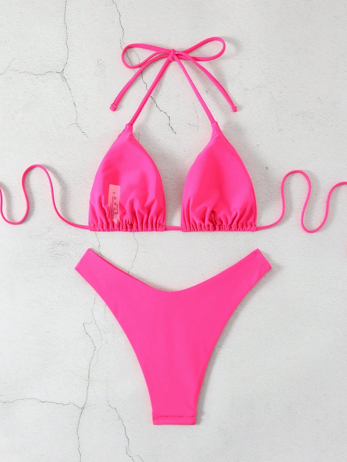 Swim Basics Solid Color V-Neck Halter Bikini Set, Beach Outfit Bathing Suit Summer,Summer Beach
