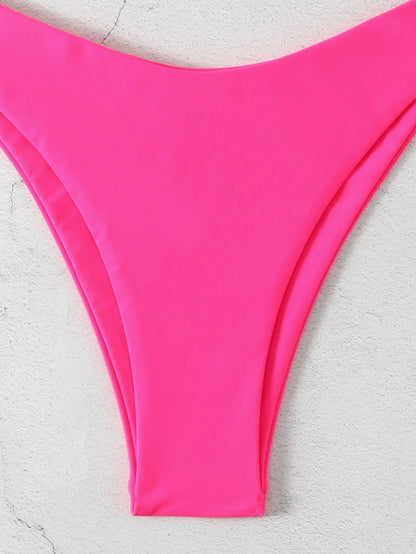 Swim Basics Solid Color V-Neck Halter Bikini Set, Beach Outfit Bathing Suit Summer,Summer Beach