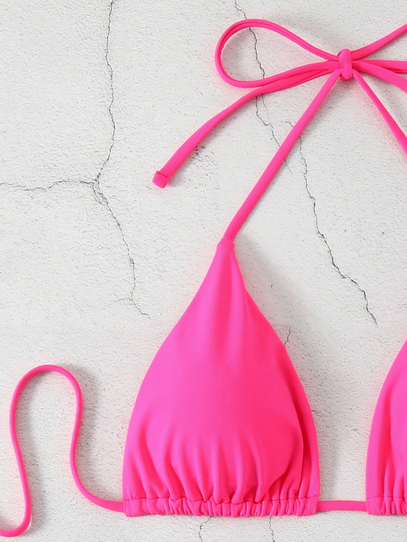 Swim Basics Solid Color V-Neck Halter Bikini Set, Beach Outfit Bathing Suit Summer,Summer Beach