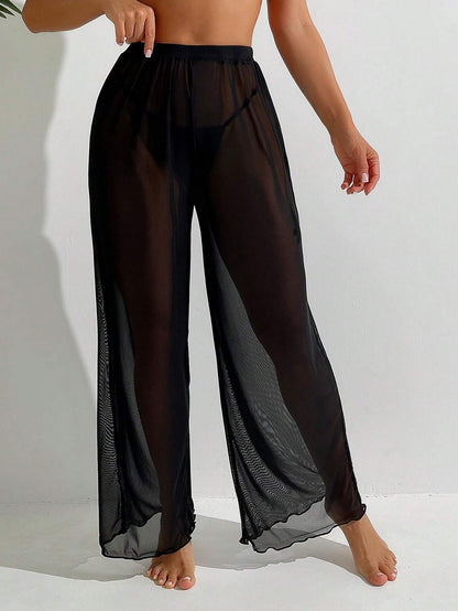 Swim Basics Solid Sheer Mesh Cover Up Pants Summer