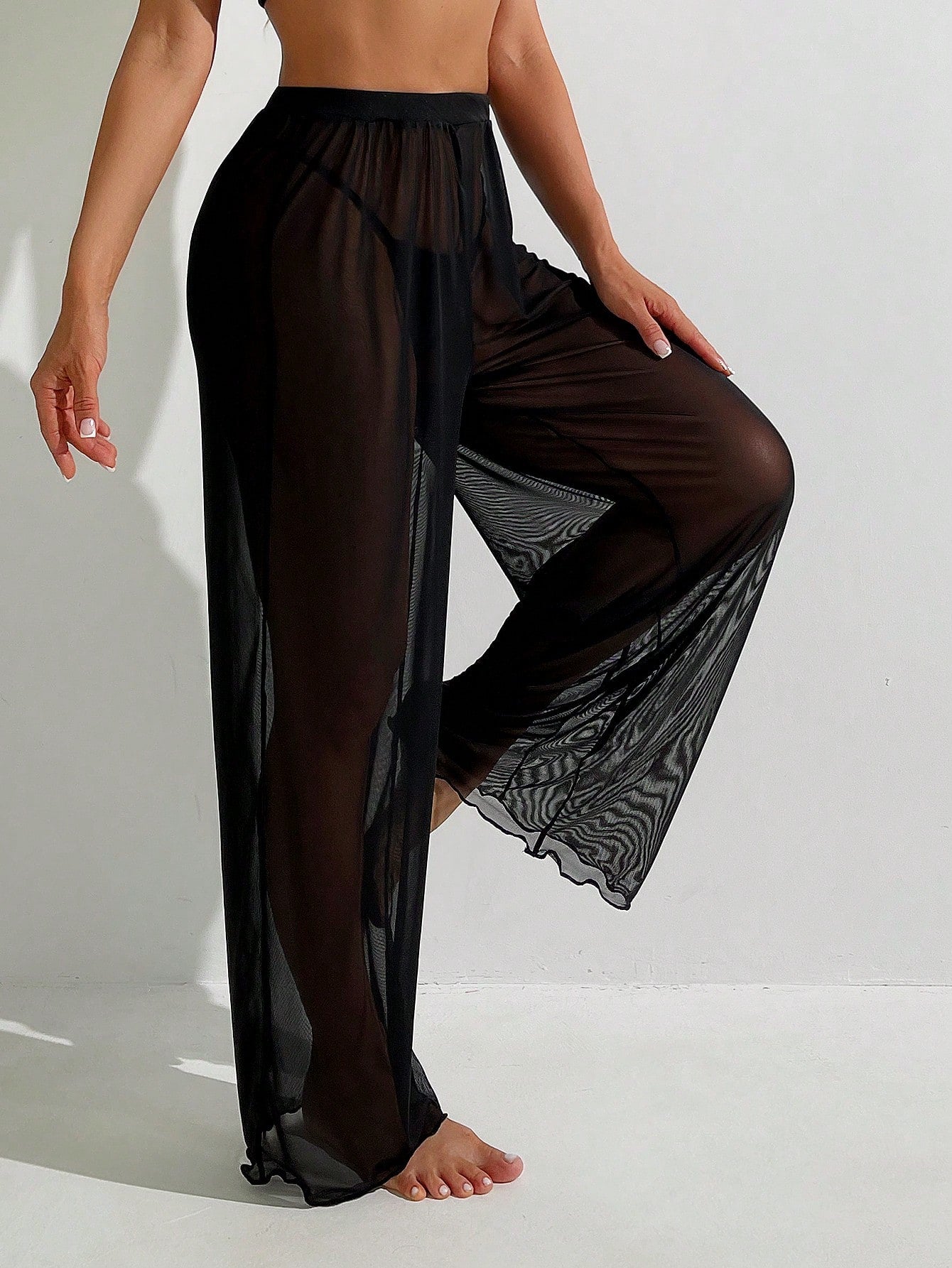 Swim Basics Solid Sheer Mesh Cover Up Pants Summer