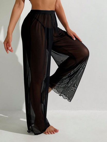 Swim Basics Solid Sheer Mesh Cover Up Pants Summer