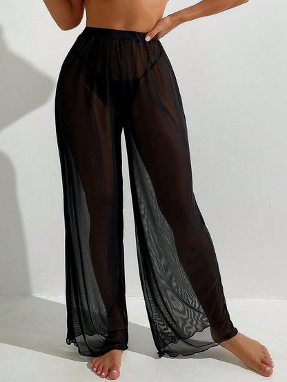 Swim Basics Solid Sheer Mesh Cover Up Pants Summer