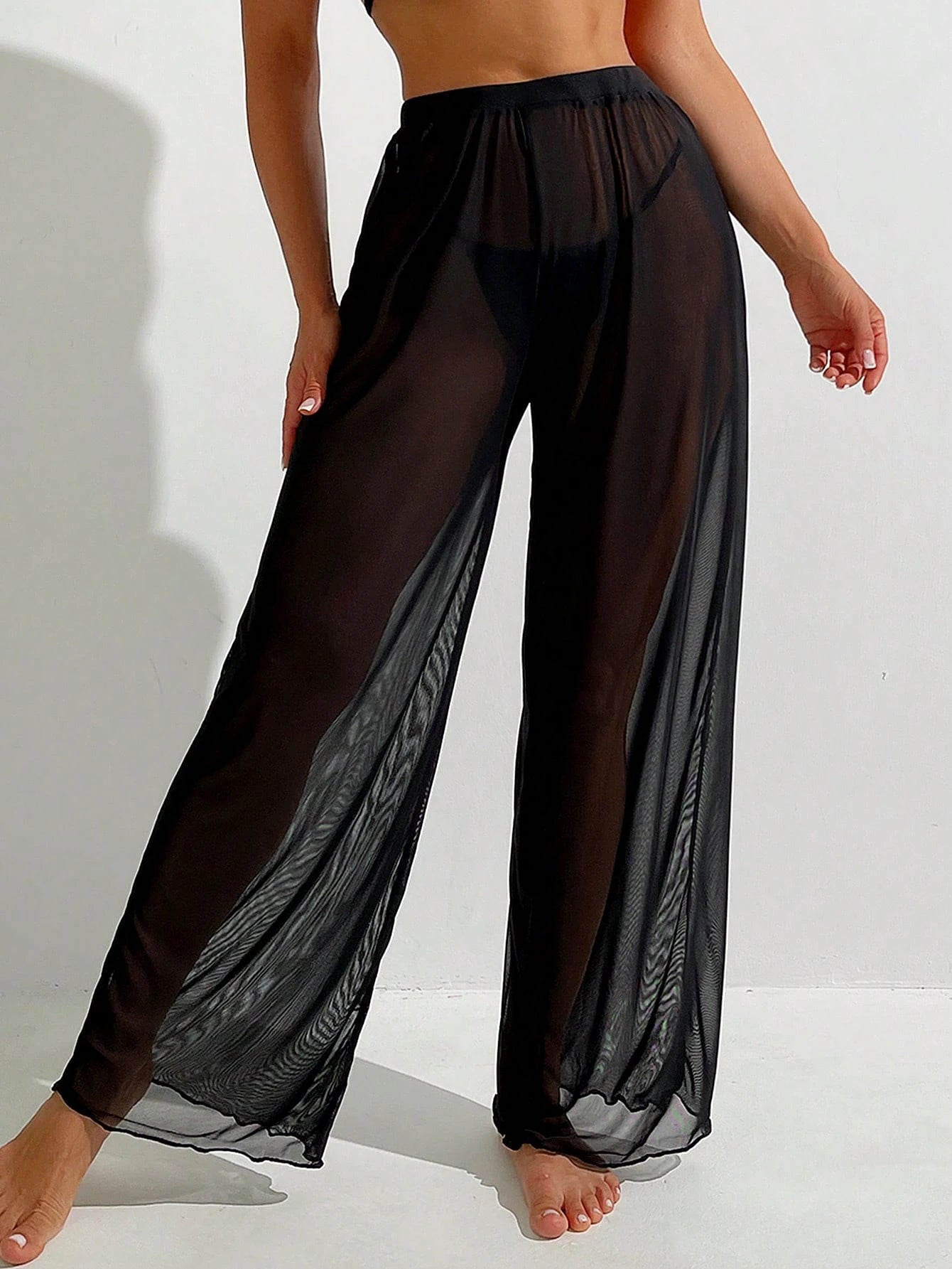 Swim Basics Solid Sheer Mesh Cover Up Pants Summer