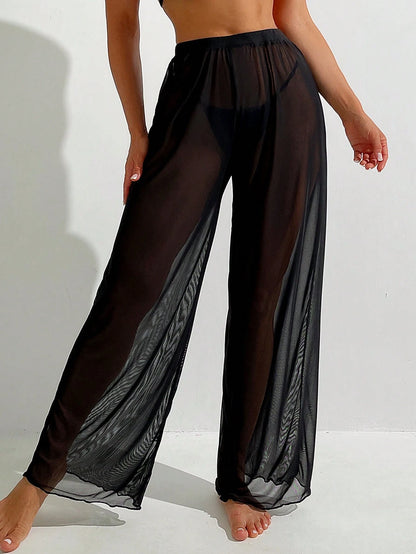 Swim Basics Solid Sheer Mesh Cover Up Pants Summer