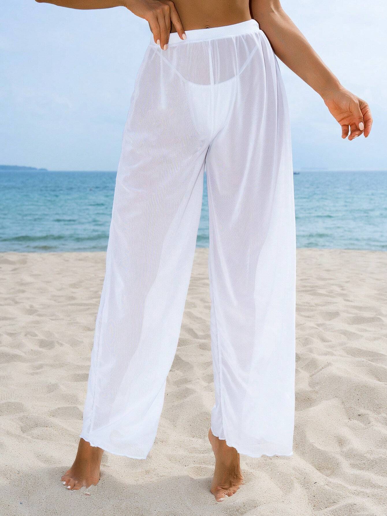 Swim Basics Solid Sheer Mesh Cover Up Pants Summer