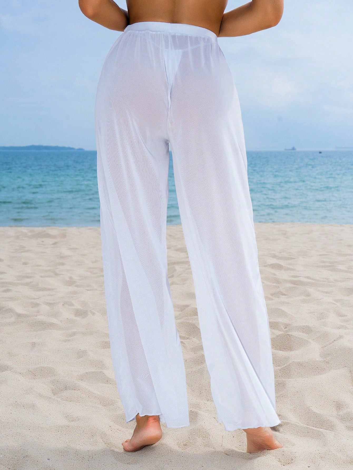 Swim Basics Solid Sheer Mesh Cover Up Pants Summer