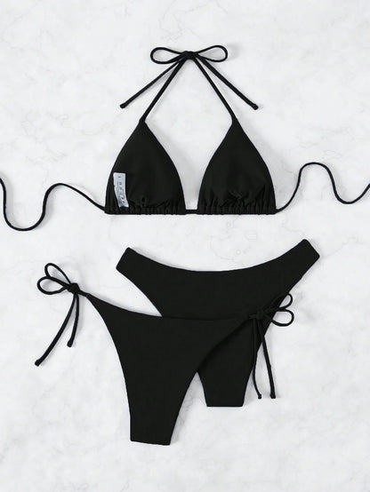 Swim Basics Summer Beach 3pcs/Set Women's Plain Bikini Set