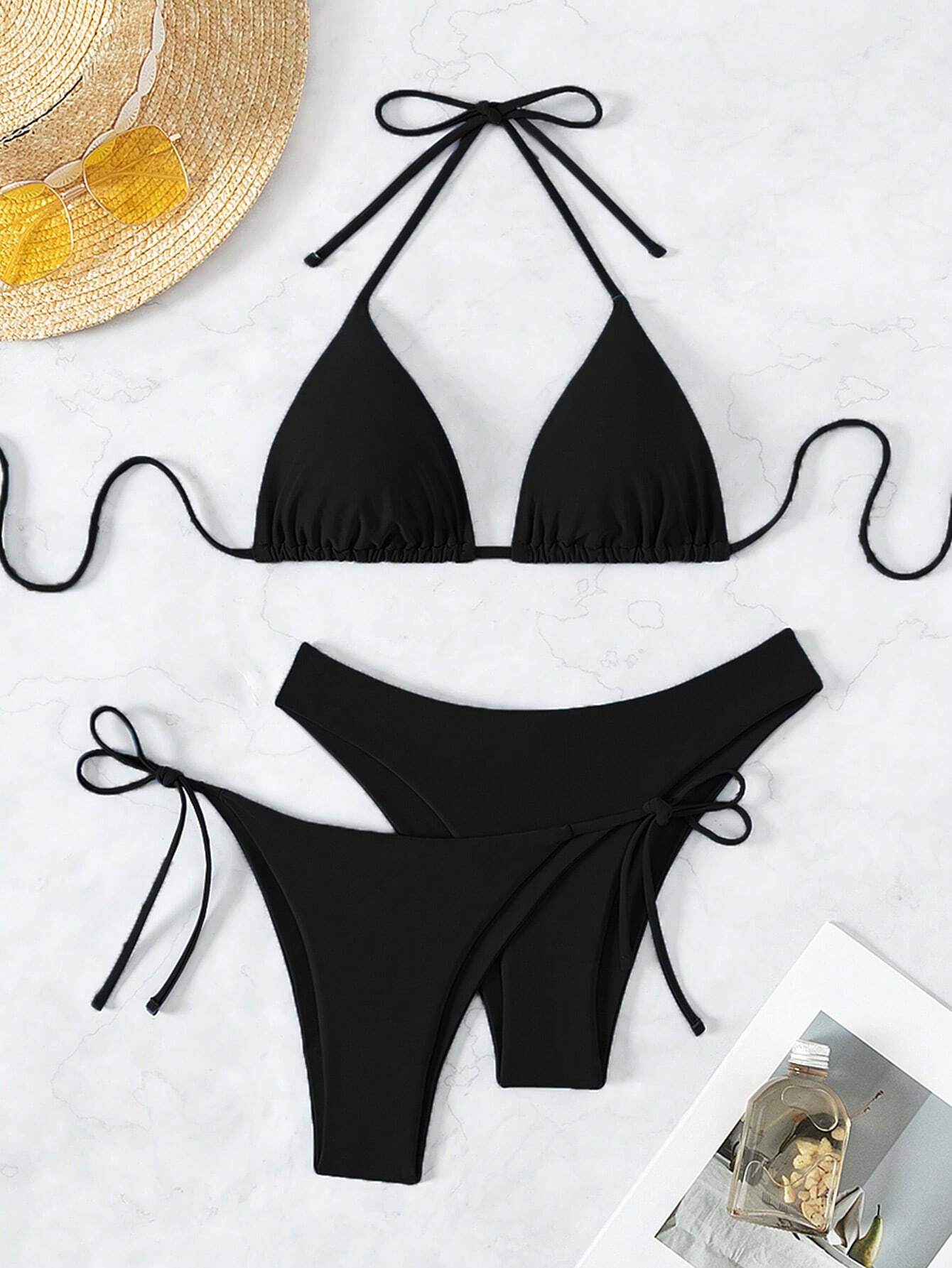 Swim Basics Summer Beach 3pcs/Set Women's Plain Bikini Set