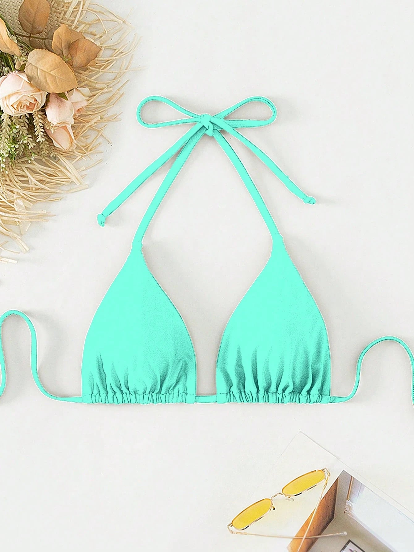 Swim Basics Summer Beach Halter Triangle Bikini Top