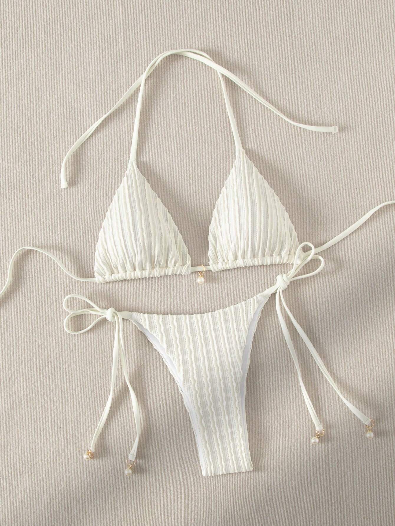 Swim Basics Summer Beach Halter Triangle Tie Side Bikini Set