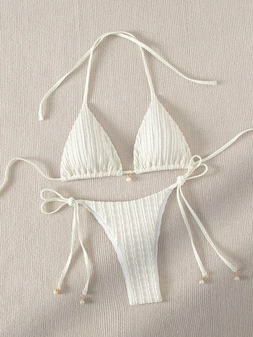 Swim Basics Summer Beach Halter Triangle Tie Side Bikini Set